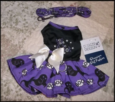  Pet Dog Too Cute to Spook Halloween Ghost Harness Dress Matching Leash XS S M - Image 1 of 4