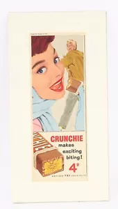 FRY'S CRUNCHIE - VINTAGE PICTURE POST CADBURYS CHOCOLATE BAR ADVERT 1957 - Picture 1 of 1