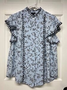 Ann Taylor Womens S/S Floral Pintucked Flutter-Sleeve Shirt Blouse Top: L, NWT 