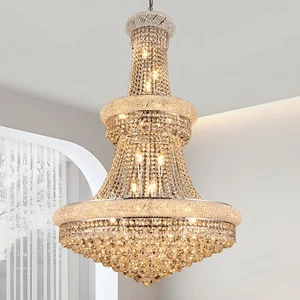 32''Modern Luxury Crystal Chandelier Ceiling Fixtures Pendant Lighting, Chrome - Picture 1 of 12