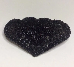 Heart Shaped Beaded Faux Leather Barrette Black 3 1/4 Inch x 2 Inch - Picture 1 of 20