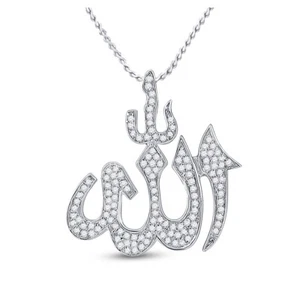 Colgante de oro blanco de 10 quilates con dije de diamante redondo Alá Islam de 1/3 Cttw para hombre - Imagen 1 de 1