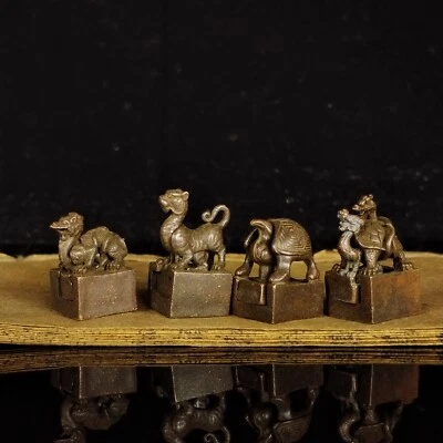 Antiguo bronce chino cuatro bestias divinas sobreimpresión estatua adornos/ Foto 1 de 4