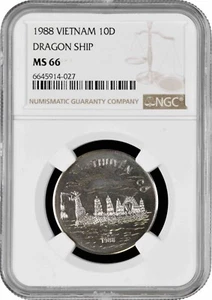 Vietnam 10 dong 1988, NGC MS66, "Asian Dragon Ship" Cu-Ni coin - Picture 1 of 2