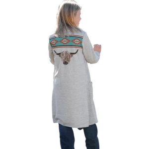 Cruel Denim Girl's Aztec Longhorn Heather Grey Duster Cardigan CWK8950001 - Picture 1 of 12