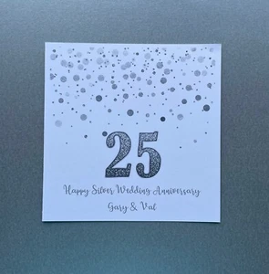 Tarjeta de 25 aniversario de boda de plata personalizada hecha a mano -para pareja- mamá y papá - Imagen 1 de 1
