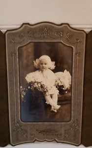 Antique Wedding Photo Flower Girl Baby 4x6 Cardboard Frame 1920's Milwaukee - Picture 1 of 12
