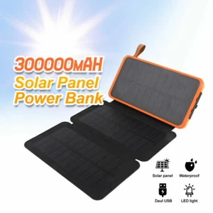 300000mAh Portable Solar Charger Dual USB External Battery Power Bank Waterproof - Picture 1 of 11