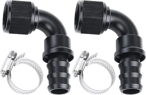 90 Degree Female -12 an to 3/4" Push Lock Hose End Barb Fitting Aluminum Black - Picture 1 of 12