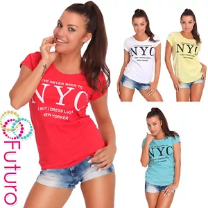 Casual T-Shirt New Yorker Print Cotton Crew Neck Top Party Tunic Size 8-14 FB197 - Picture 1 of 4