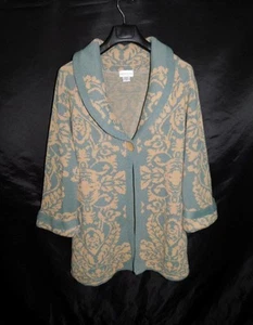 Soft Surroundings PM Sage Green Beige Floral Cardigan Sweater Topper Petite M P - Picture 1 of 9
