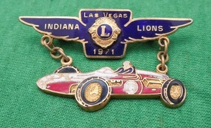 1971 Lions Club of Indiana, Las Vegas Indy Racer Breadner Enameled Brass Pin - Picture 1 of 4