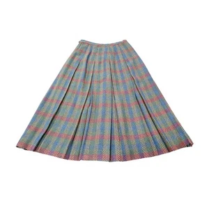 Vintage Dunkirk Pleated Multicolor 100% Wool Union Tag Skirt Size 14 Plaid Midi - Picture 1 of 8