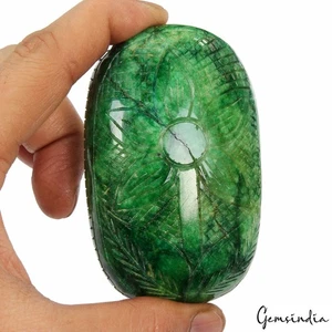 1220 Ct Natural Green Brazilian Emerald Oval Hand Carving Earth Mined Gemstone - Picture 1 of 5