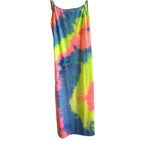 maxi abito neon tie dye M matita rave beach resort boho fairycore sexy party Y2K - Foto 1 di 6