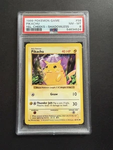 1999 POKEMON BASE SET SHADOWLESS YELLOW CHEEKS #58 PIKACHU PSA 8 - Picture 1 of 2