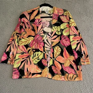 Cardigan leggero Chico’s stampa foglie tropicali manica 3/4 aperto davanti piccolo - Foto 1 di 7