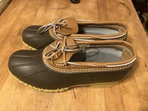 NEW LL Bean Rubber Moc Low Duck Boots Tan Brown 175061 Made In USA Mens 12 W - Picture 1 of 10