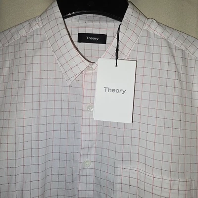 Camisa de manga corta Theory Irving PA SS Stubby Grid blanca roja a cuadros para hombre L nueva con etiquetas Foto 1 de 4