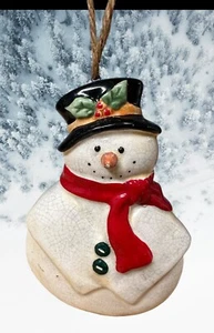 Vintage 1980’s Russ 5” snowman Christmas ornament Ceramic Breakable - Picture 1 of 4