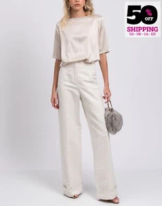 RRP €870 LORO PIANA Wide-Leg Trousers IT42 US6 UK10 S Silk Blend Turn Up Cuffs - Picture 1 of 12