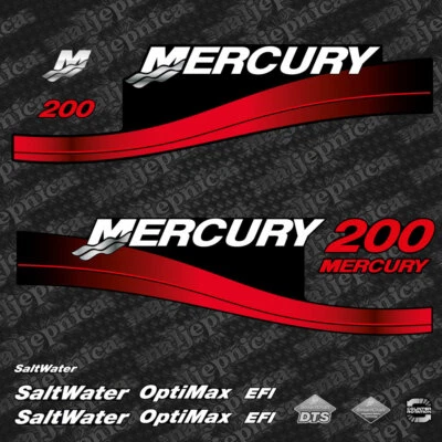 Juego de calcomanías fueraborda Mercury 200 hp (1999-2004) - Pegatina roja Optimax EFI agua salada Foto 1 de 4