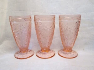 Set 3 Tiara PINK Sandwich Indiana Glass 6.25" tall ICE TEAS TUMBLERS GLASSES - Picture 1 of 5