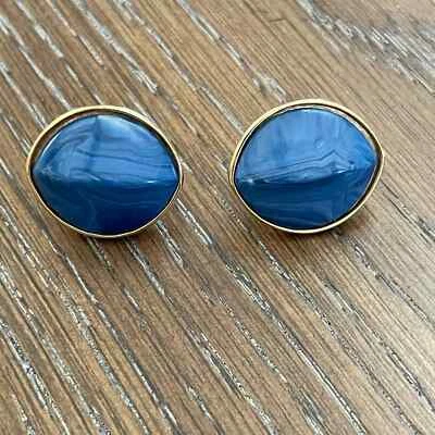 Pendientes de clip vintage Avon azul mármol acrílico tono dorado joyería de moda Foto 1 de 3