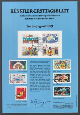 GERMANY BERLIN ART-SHEET 1989/06 Circus, tiger, clown, seals UNISSUED DESIGNS!! - Image 1 of 2