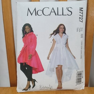 McCalls Pattern M7727 Misses Peplum Tunic Dress & Sash Sz 18W-24W Khaliah Uncut - Image 1 of 3