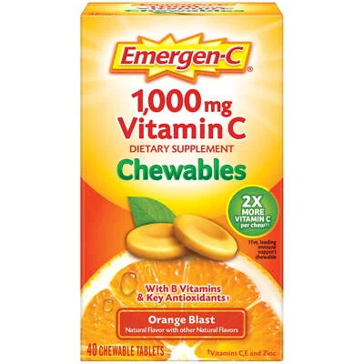 Suplemento dietético mastigável de vitamina C Emergen-C, explosão de laranja, 40 quilates - Imagem 1 de 4