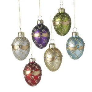 Set of 6 Colourful Glass Egg Christmas Tree Bauble Decorations - Picture 1 of 1