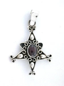 9x7 Oval Garnet Cab Cabochon Sterling Silver Gemstone Gem Stone Pendant ES1346 - Picture 1 of 2