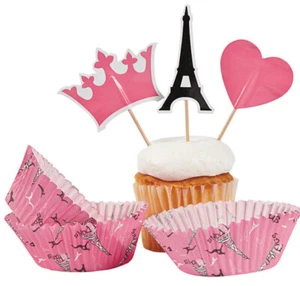 EIFFEL TOWER PARIS Fiesta de Cumpleaños 12 REVESTIMIENTOS DE CUPCAKES con 12 TAPAS/Selecciones - Imagen 1 de 1