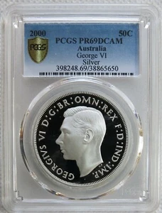 2000 Australia 1 oz+ .999 Masterpieces in Silver 50c George VI PCGS PR69 DCAM - Picture 1 of 3