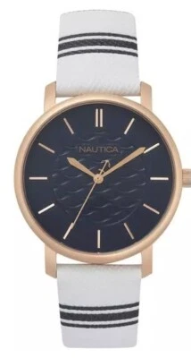 Reloj para mujer Nautica correa blanca y azul 37 mm esfera azul tono dorado NAPCGS006 Foto 1 de 4