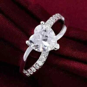 Real Moissanite 3.00Ct Heart Cut Women's Engagement Ring 14K White Gold Plated - Picture 1 of 3