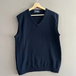 Woolovers Mens Vest 100% Pure New Wool Jumper Navy Blue Sz Large - Picture 1 of 11