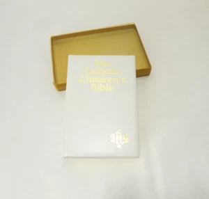 The Catholic Children's Bible Vintage 1983 White Faux Leather Hardcover Illustra - Picture 1 of 10