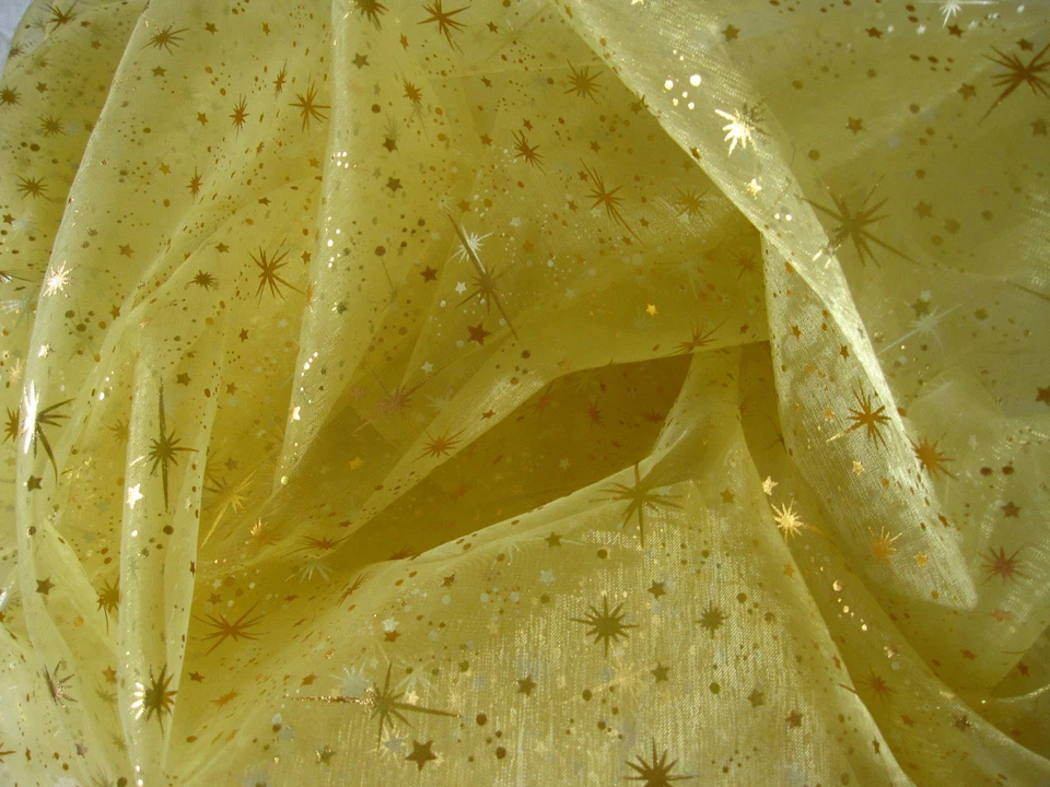 ORGANZA in GOLD Sterne gold Weihnachten Sternenhimmel Glitzer - Bild 1 von 1
