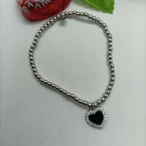HERZ ARMBAND SILBER RHODINIERT EMAILLIERT SCHWARZ KUGELGEFLECHT MM 3 STRETCH - Bild 1 von 3