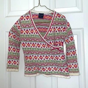 Girls V neck wrap pink pattern knit sweater - Picture 1 of 4
