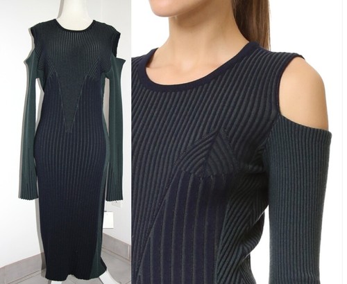 Abito bodycon a costine Versace verde navy USA L IT 46 $2305