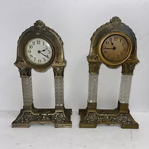 Pair of Rare Antique Art Nouveau Portico Shelf Clock With Glass Column, Germany - Picture 1 of 17