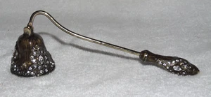 Brass Porcelain Candle Snuffer 7" Bell Shaped Rhinestones - Picture 1 of 11