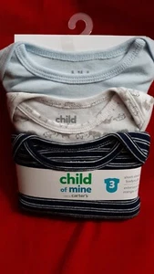 Carter's Newborn Short Sleeved Bodysuits, 3-pack Navy Stripe, Elephant, Lt. Blue - Picture 1 of 2