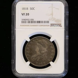 1818 US BUST HALF DOLLAR VF20 ORIGINAL NGC CERTIFIED COIN - Picture 1 of 2