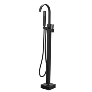 UKISHIRO Single Handle Floor Mount Freestanding Tub Faucet w/Hand shower Black - Picture 1 of 5