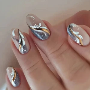 24 Stück Caramel Brown Glitter Cat Eye Press On Nails, Medium Ballettform Winter - Bild 1 von 11