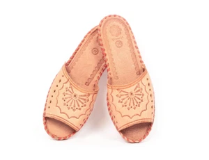 Women's slippers genuine leather FOLK ETNO BOHO Mountain Style Hand-Made EU - Picture 1 of 9